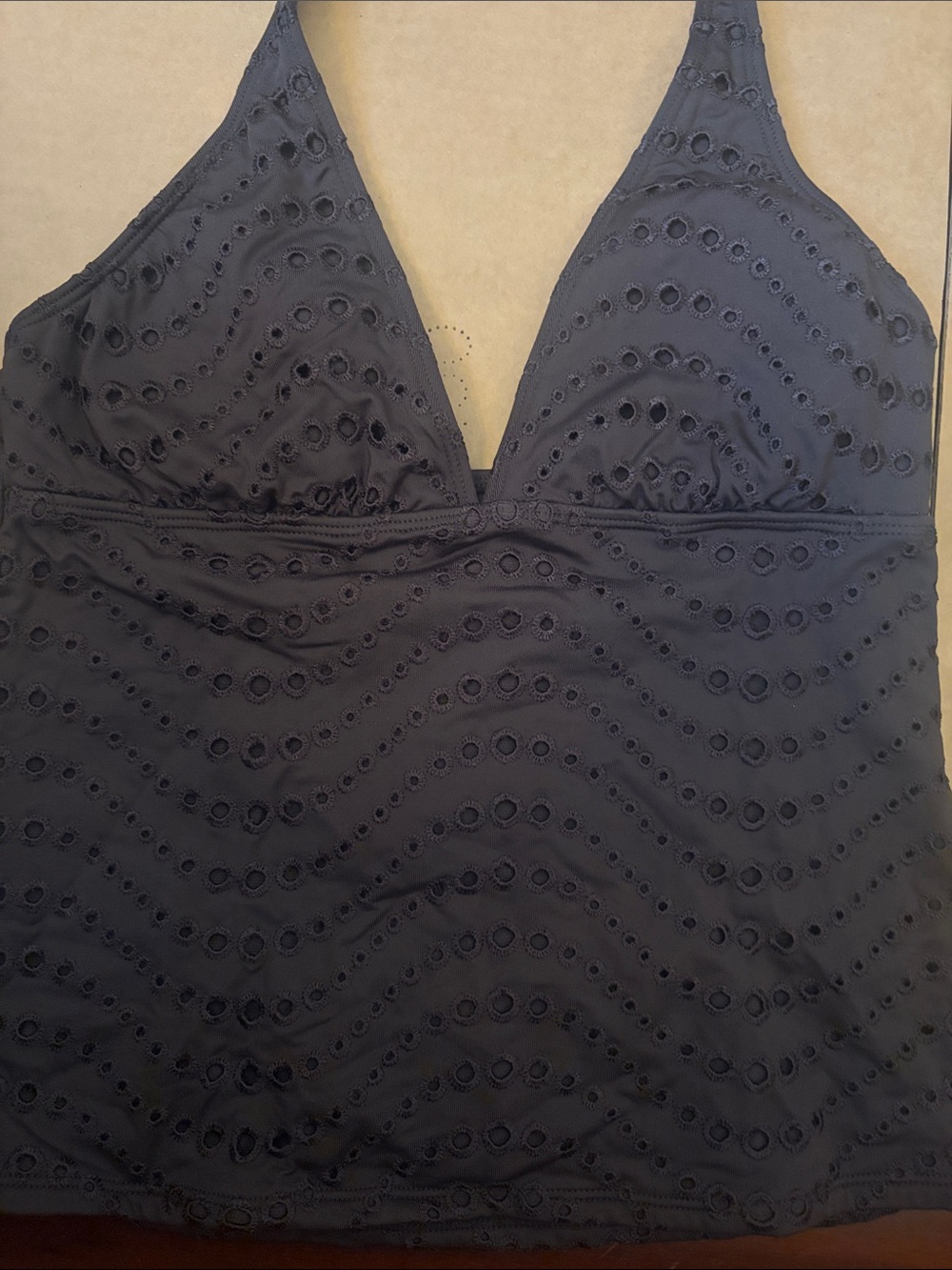Brown Eyelet Halter Tankini with Skirted Bottom - Picture 3 of 7